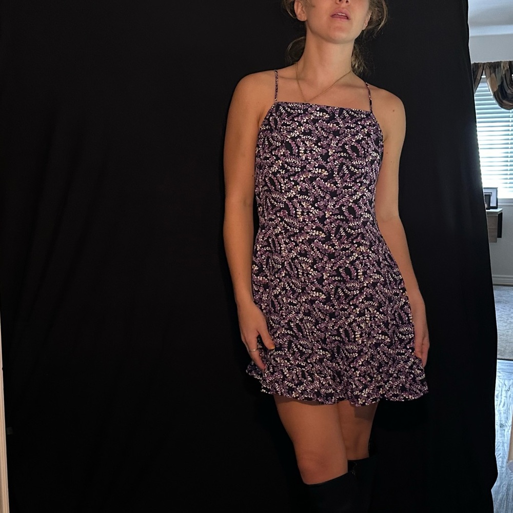 Beautiful purple and black flowers mini dress